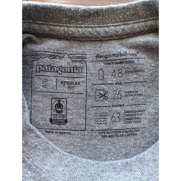 Patagonia P-6 Logo Responsibili-Tee Long Sleeve T-shirt Small Gray EUC - Picture 3 of 6